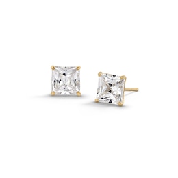 14K Solid Gold 6mm Princess-Cut CZ Solitaire Studs