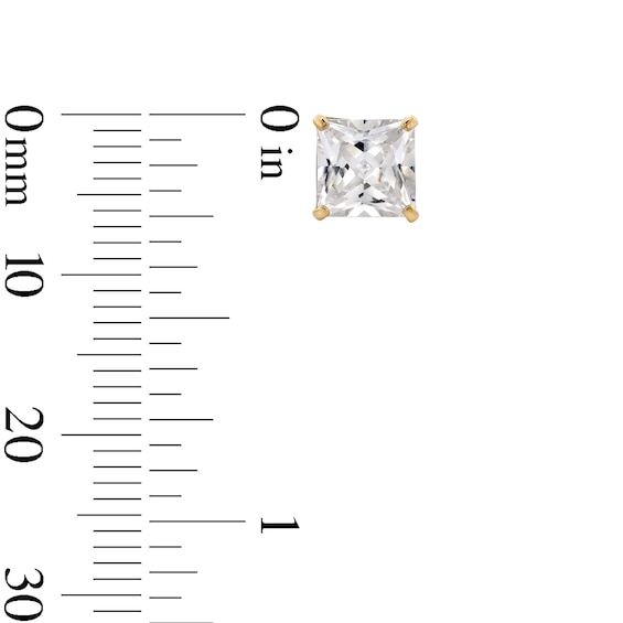14K Solid Gold 6mm Princess-Cut CZ Solitaire Studs