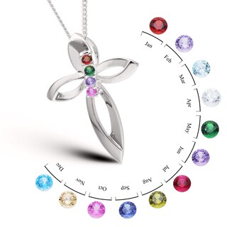 Sterling Silver Four Birthstone Cross Pendant Necklace