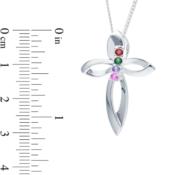 Sterling Silver Four Birthstone Cross Pendant Necklace