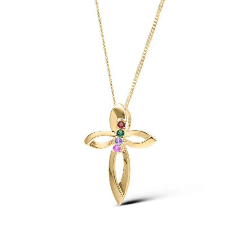 Main Image 2 of 14K Gold Plated Four Birthstone Cross Pendant Necklace