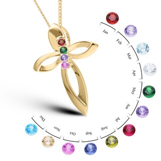 14K Gold Plated Four Birthstone Cross Pendant Necklace