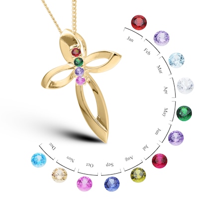 14K Gold Plated Four Birthstone Cross Pendant Necklace
