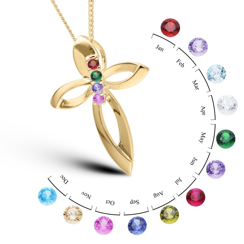 Main Image 3 of 14K Gold Plated Four Birthstone Cross Pendant Necklace