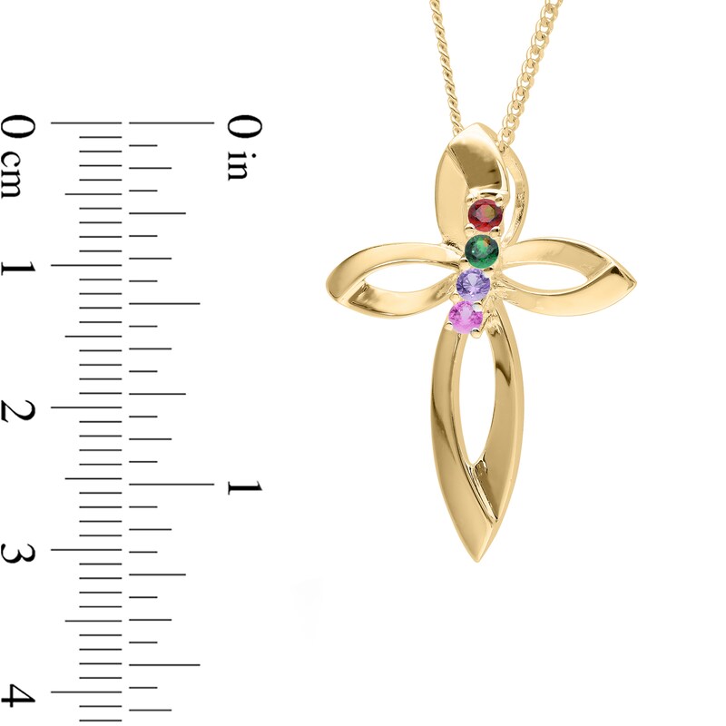 Main Image 4 of 14K Gold Plated Four Birthstone Cross Pendant Necklace