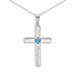 Sterling Silver Birthstone Keepsake Cross Engravable Pendant Necklace