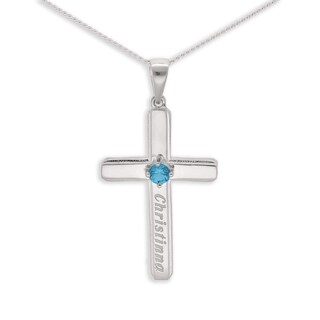 Sterling Silver Birthstone Keepsake Cross Engravable Pendant Necklace