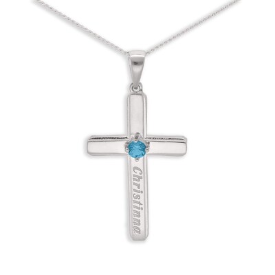 Sterling Silver Birthstone Keepsake Cross Engravable Pendant Necklace
