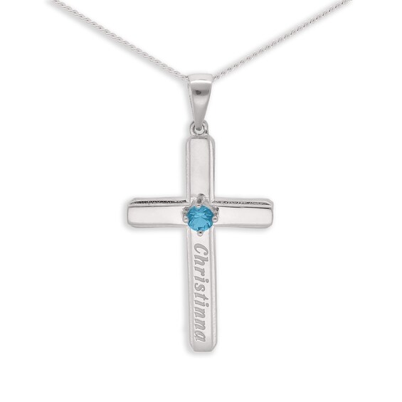 Sterling Silver Birthstone Keepsake Cross Engravable Pendant Necklace
