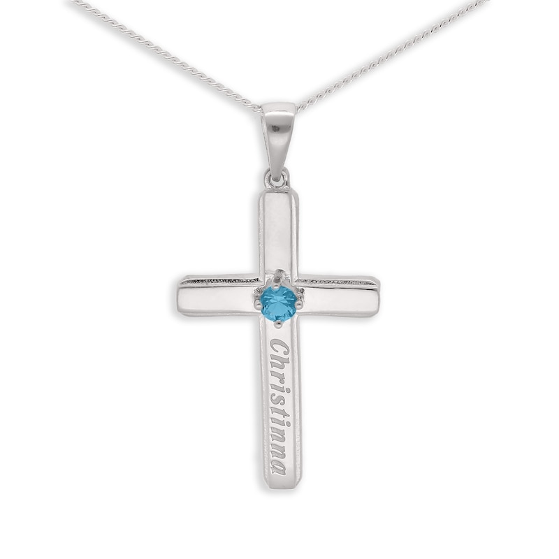 Sterling Silver Birthstone Keepsake Cross Engravable Pendant Necklace