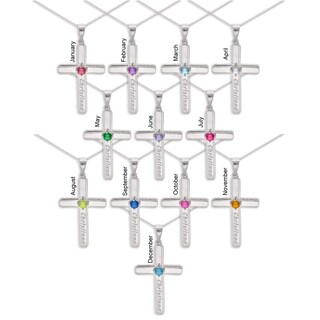 Sterling Silver Birthstone Keepsake Cross Engravable Pendant Necklace