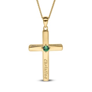 14K Gold Plated Birthstone Keepsake Cross Engravable Pendant Necklace