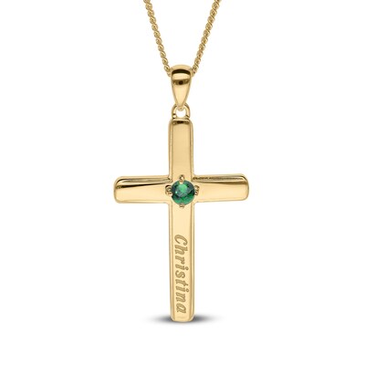 14K Gold Plated Birthstone Keepsake Cross Engravable Pendant Necklace