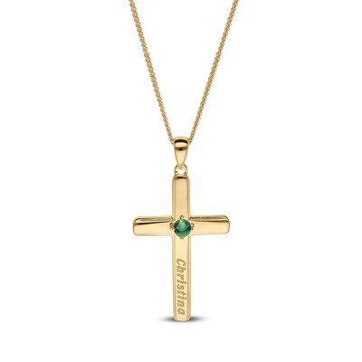 14K Gold Plated Birthstone Keepsake Cross Engravable Pendant Necklace