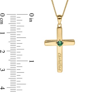 14K Gold Plated Birthstone Keepsake Cross Engravable Pendant Necklace