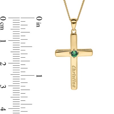 14K Gold Plated Birthstone Keepsake Cross Engravable Pendant Necklace