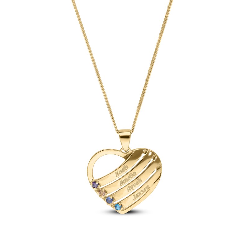 Main Image 2 of 14K Gold Plated Birthstone Four Name Heart Pendant Necklace