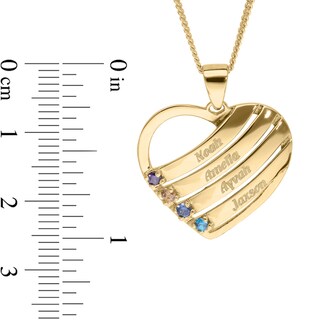 14K Gold Plated Birthstone Four Name Heart Pendant Necklace