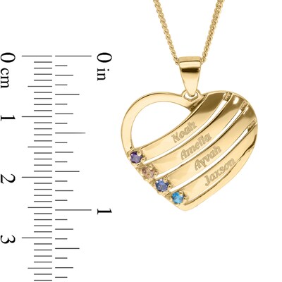 14K Gold Plated Birthstone Four Name Heart Pendant Necklace