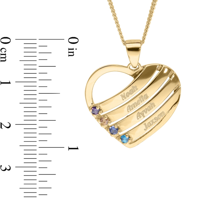 Main Image 4 of 14K Gold Plated Birthstone Four Name Heart Pendant Necklace