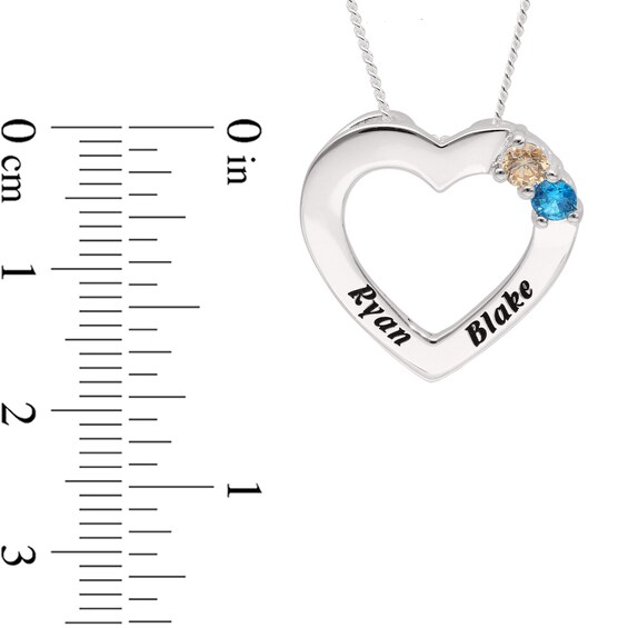 Sterling Silver Two Birthstone Two Name Heart Pendant Necklace