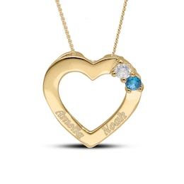 14K Gold Plated Two Birthstone Two Name Heart Pendant Necklace