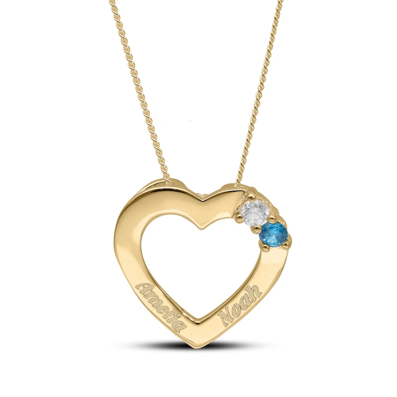 Main Image 2 of 14K Gold Plated Two Birthstone Two Name Heart Pendant Necklace