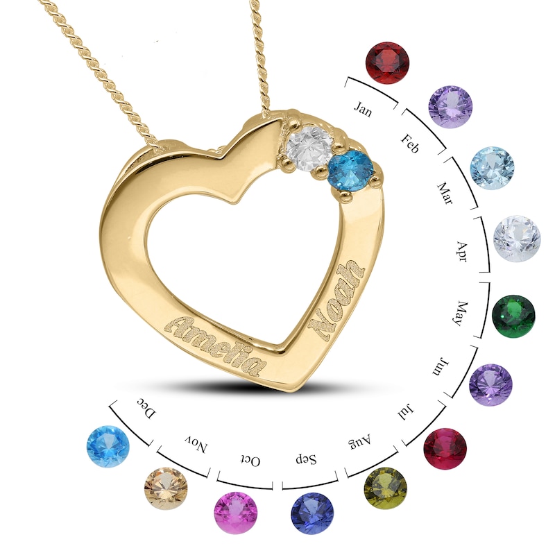 Main Image 3 of 14K Gold Plated Two Birthstone Two Name Heart Pendant Necklace