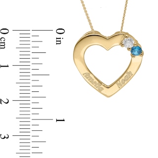 14K Gold Plated Two Birthstone Two Name Heart Pendant Necklace