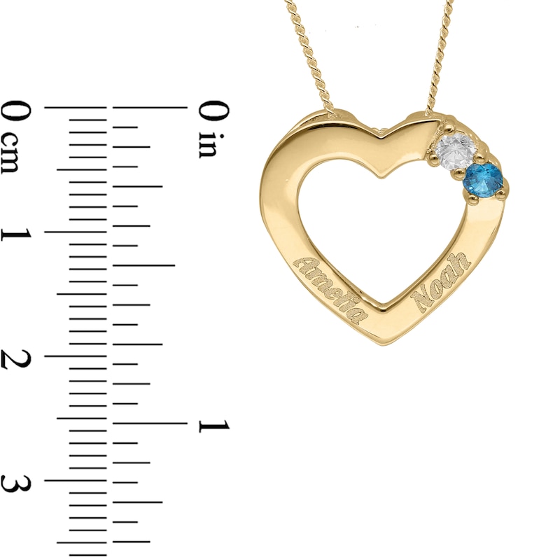 Main Image 4 of 14K Gold Plated Two Birthstone Two Name Heart Pendant Necklace