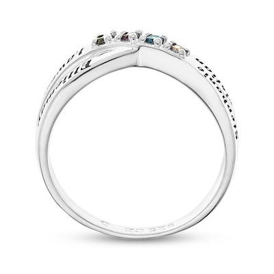 Sterling Silver Birthstone Four Name Crossover Ring