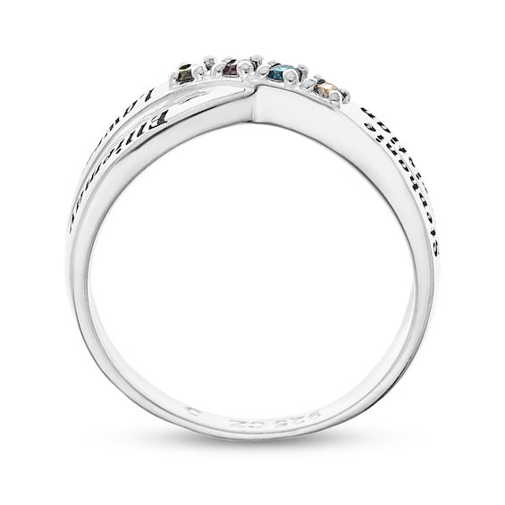 Sterling Silver Birthstone Four Name Crossover Ring