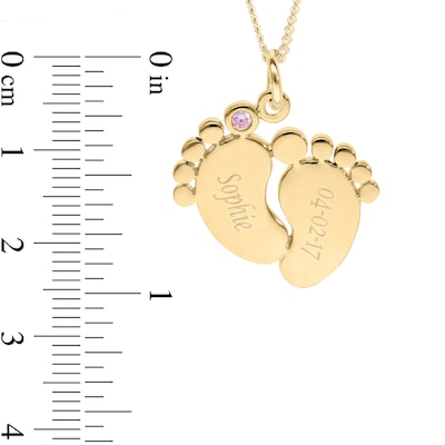 14K Gold Plated Birthstone Baby Feet Engravable Pendant Necklace