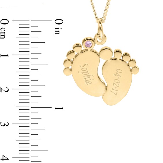 14K Gold Plated Birthstone Baby Feet Engravable Pendant Necklace