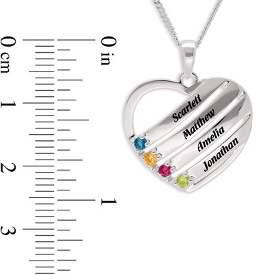 Sterling Silver Birthstone Four Name Heart Pendant Necklace