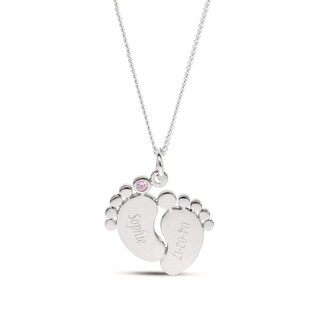 Sterling Silver Birthstone Baby Feet Engravable Pendant Necklace