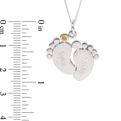 Sterling Silver Birthstone Baby Feet Engravable Pendant Necklace