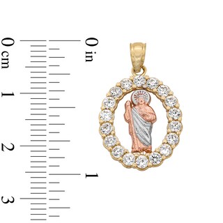 10K Solid Gold CZ Saint Jude Tri-Tone Necklace Charm