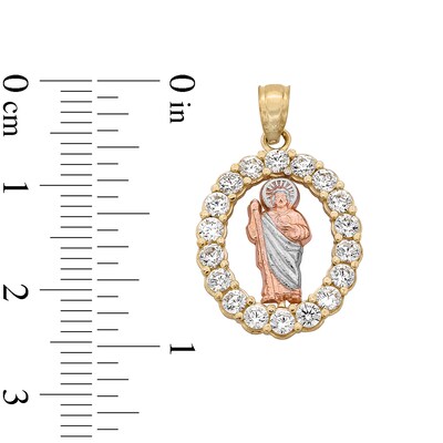 10K Solid Gold CZ Saint Jude Tri-Tone Necklace Charm