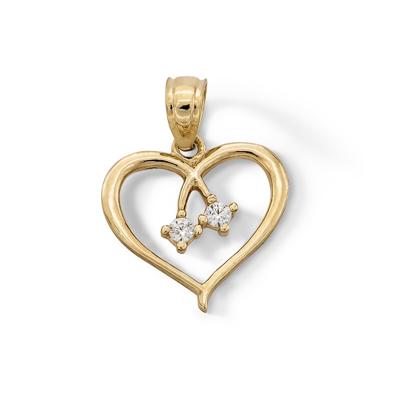 10K Solid Gold CZ Open Heart Necklace Charm