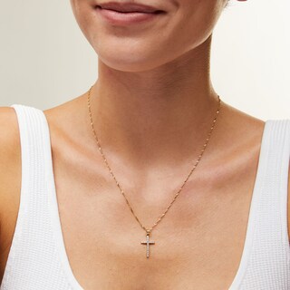 10K Solid Gold CZ Cross Charm