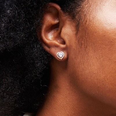 10K Gold CZ Heart Halo Studs