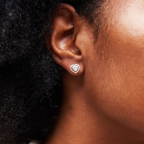 10K Gold CZ Heart Halo Studs