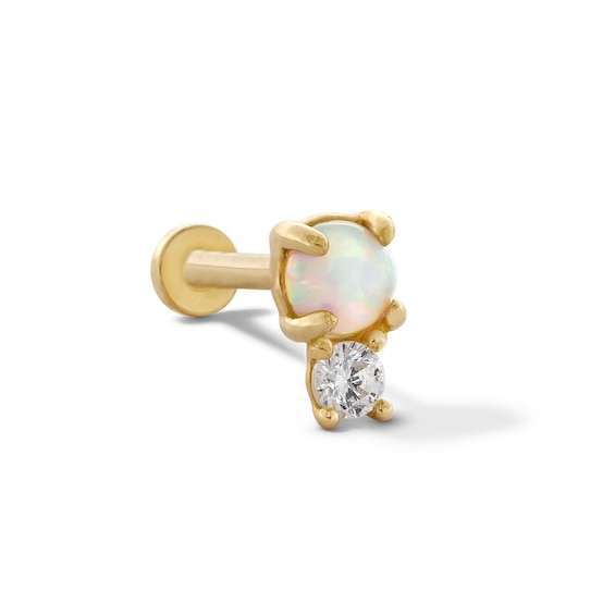 14K Hollow Gold CZ and Simulated Opal Stud - 18G 5/16"