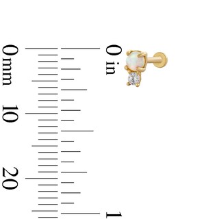 14K Hollow Gold CZ and Simulated Opal Stud - 18G 5/16"