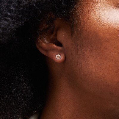 14K Rose Gold CZ Champagne Halo Studs
