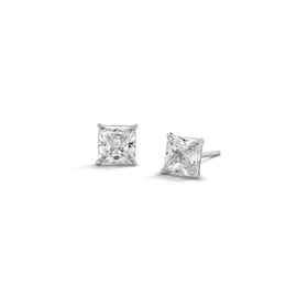 10K Solid White Gold 5mm Princess-Cut CZ Solitaire Studs