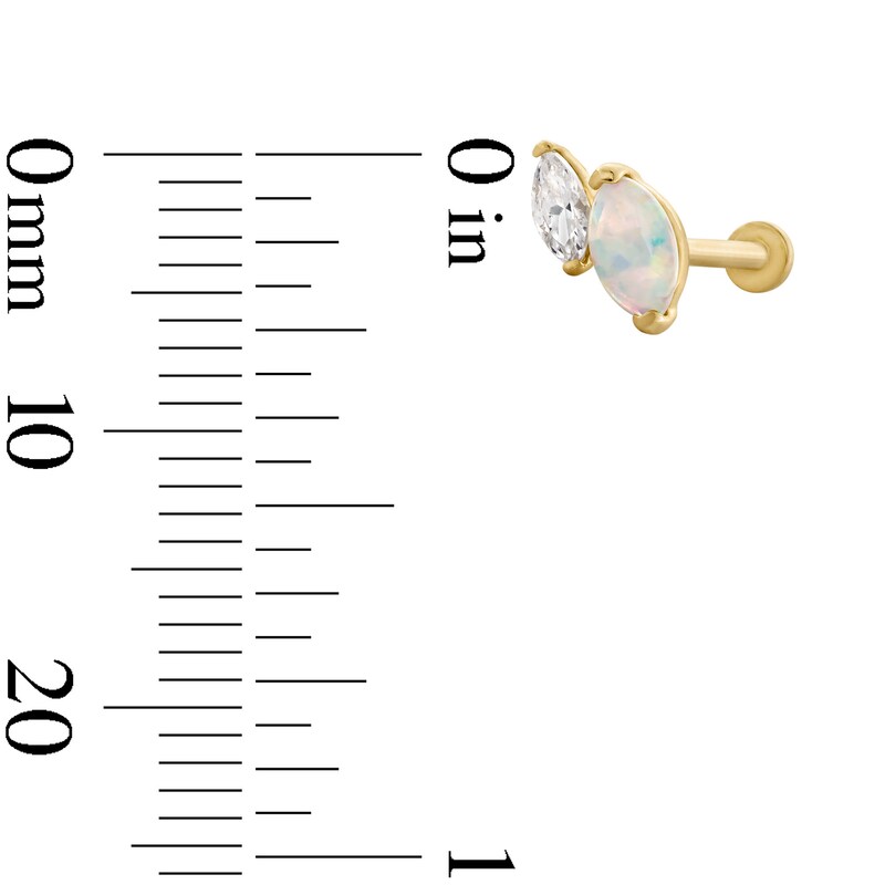 Main Image 2 of 14K Hollow Gold CZ and Simulated Opal Marquise Stud - 18G 5/16"