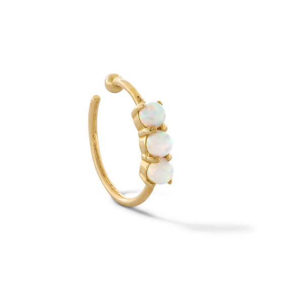 14K Gold Simulated Opal Hoop