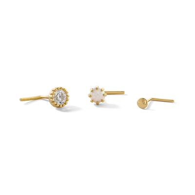 14K Gold CZ and Simulated Opal Stud Set - 22G
